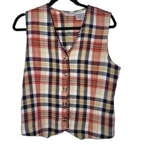 Vintage Cabin Creek Women Plaid Button Front Vest Size Medium Cottage Grannycore